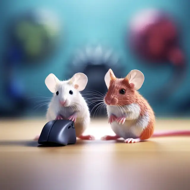 Two mice using a computer mouse